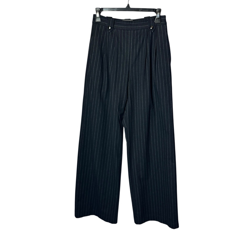 Sezane Navy Pinstripe Wide-Leg Trousers